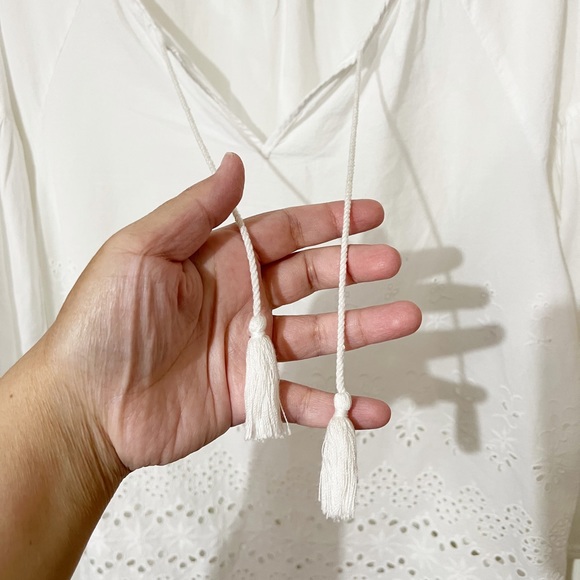 [Madewell] White Tassel Tie Top Eyelet Cutout Scallop Hem Size XSmall - Picture 5 of 11